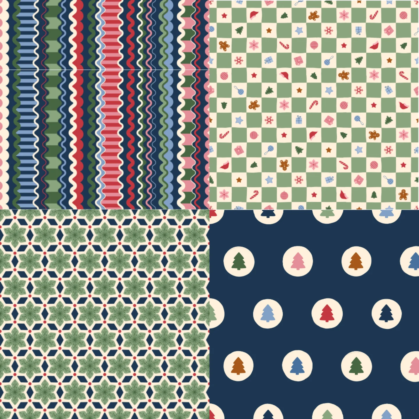 A grid of 4 Christmas designs from gabrielleneildesign