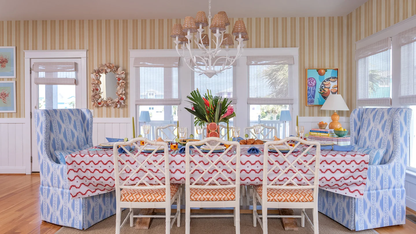 Dining room showing Spoonflower wallpaper