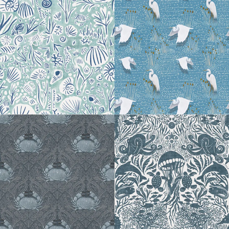 A grid of 4 coastal designs from katieosheadesign