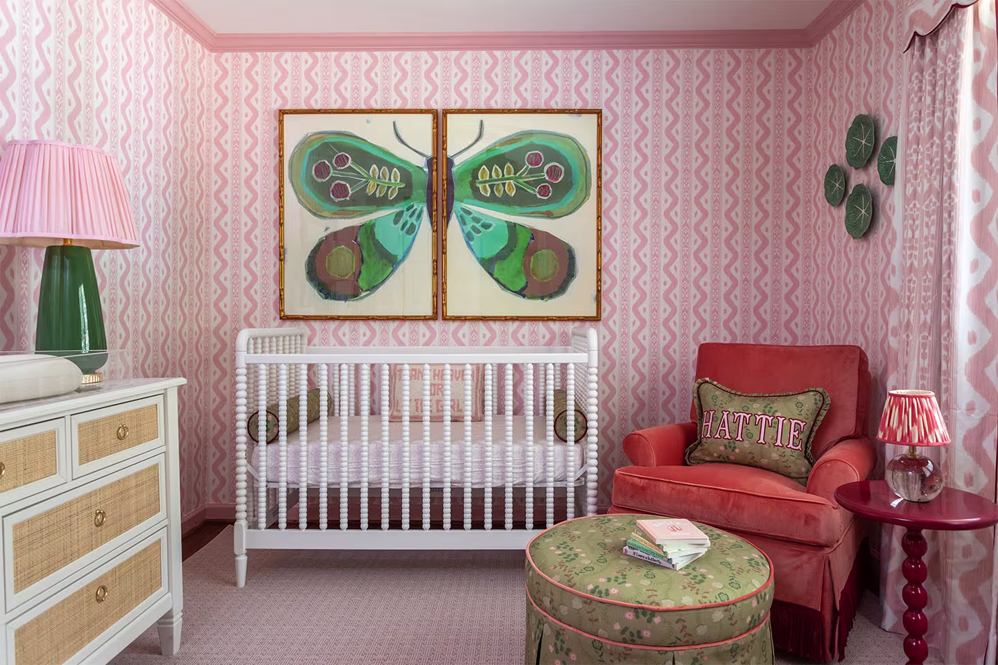 Pink themed nursery designed by Nichole Blough.