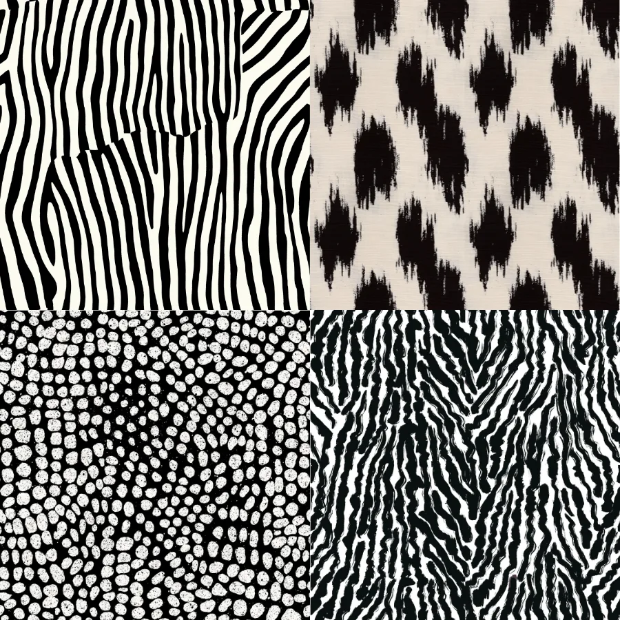 A grid of 4 animal print designs from bonaise