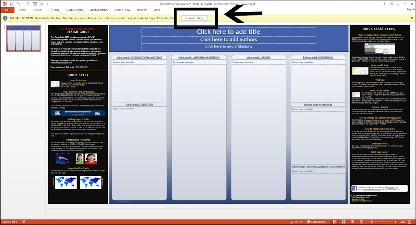 Clicking on the Enable Editing box in PowerPoint. 