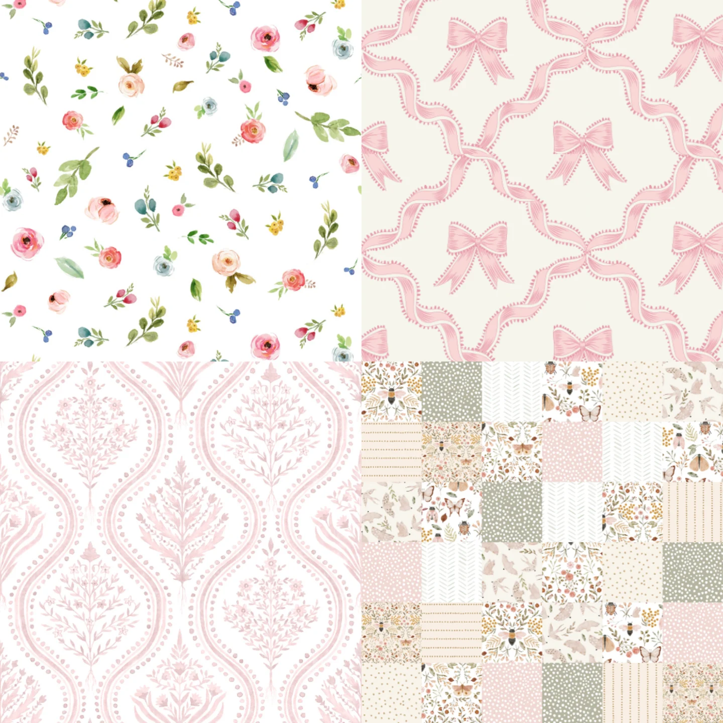 A grid of four baby pink designs