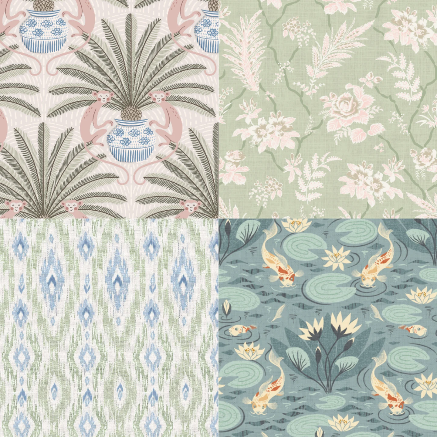 A grid of muted pastel Spoonflower designs