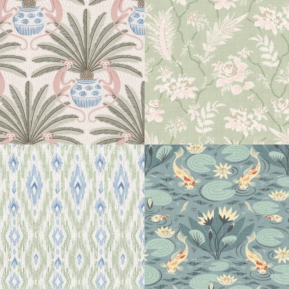 A grid of muted pastel Spoonflower designs