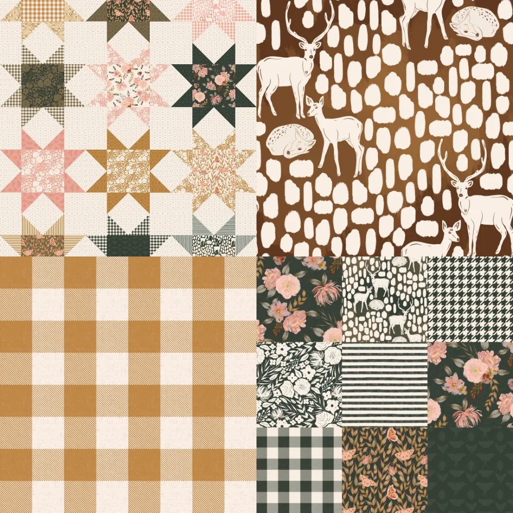 A grid of 4 cheater quilt designs from sahndamarie