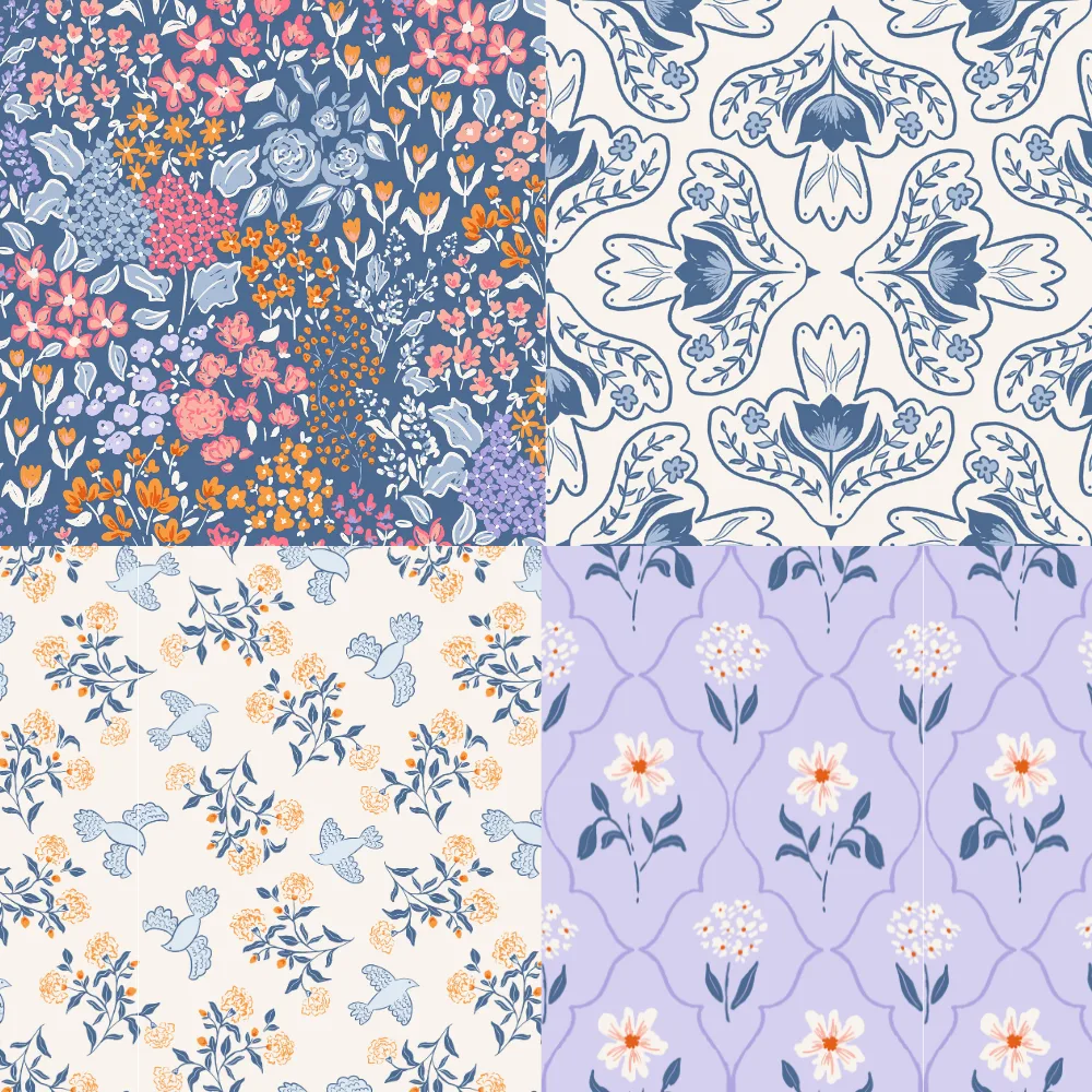 A grid of 4 floral designs from ashleighfish