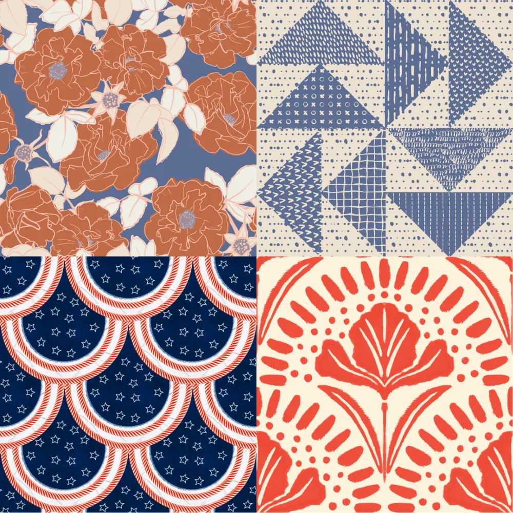 A grid of 4 Americana designs from artofvalerieenglehart