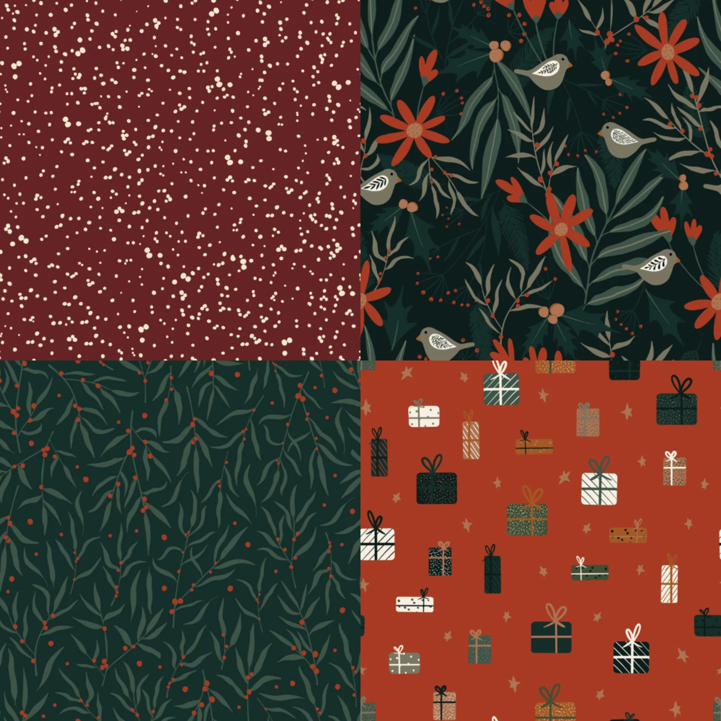 A grid of 4 Christmas designs from kourtnigunnart