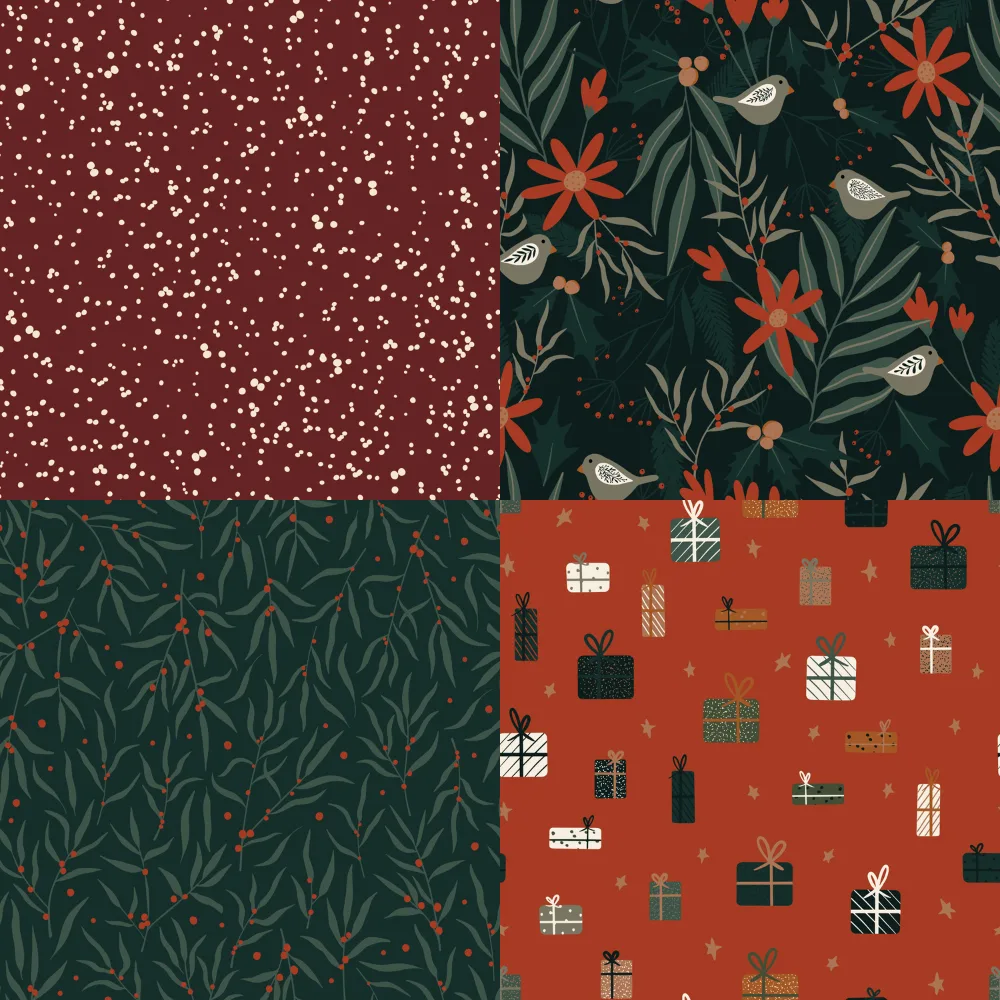 A grid of 4 Christmas designs from kourtnigunnart