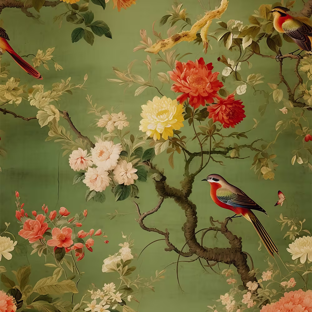 A botanical chinoiserie scene from nickleen