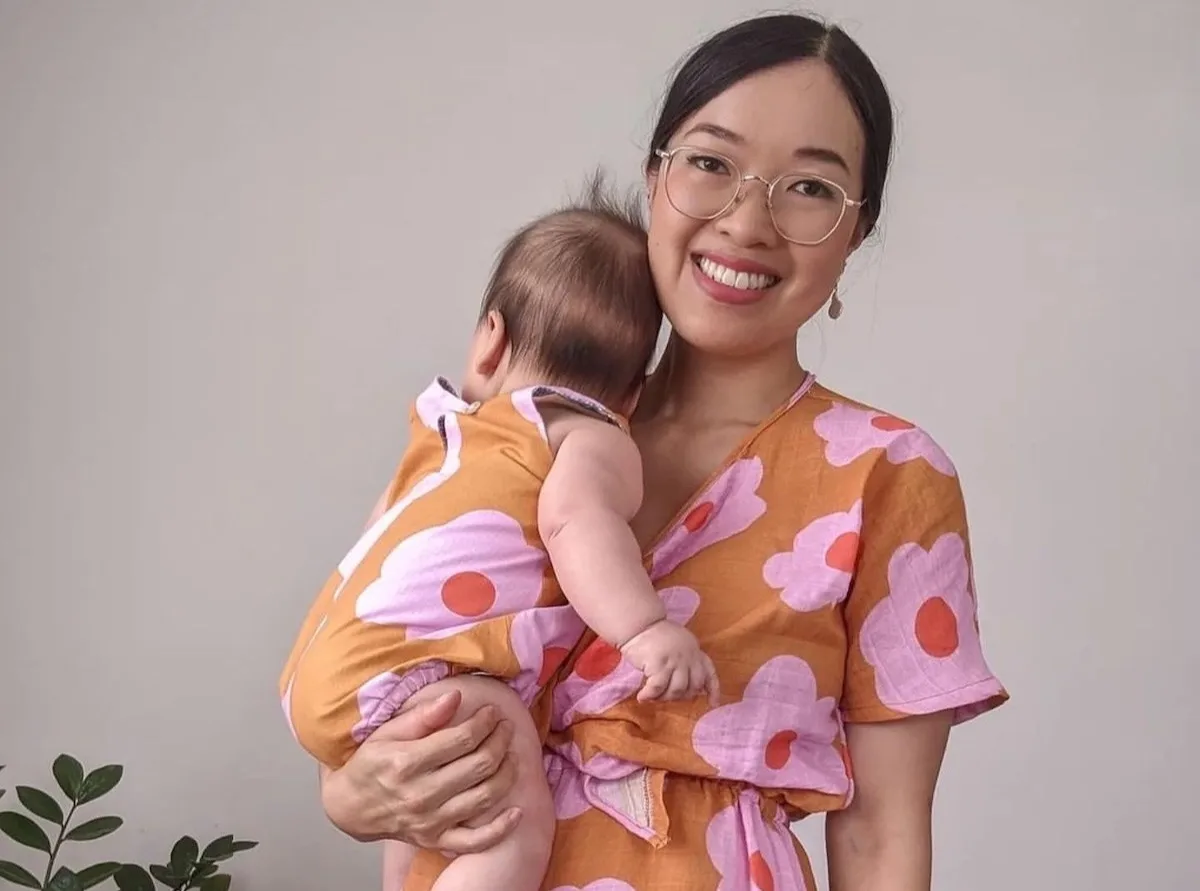 A mum and baby wearing matching clothes made with organic sweet pea gauze