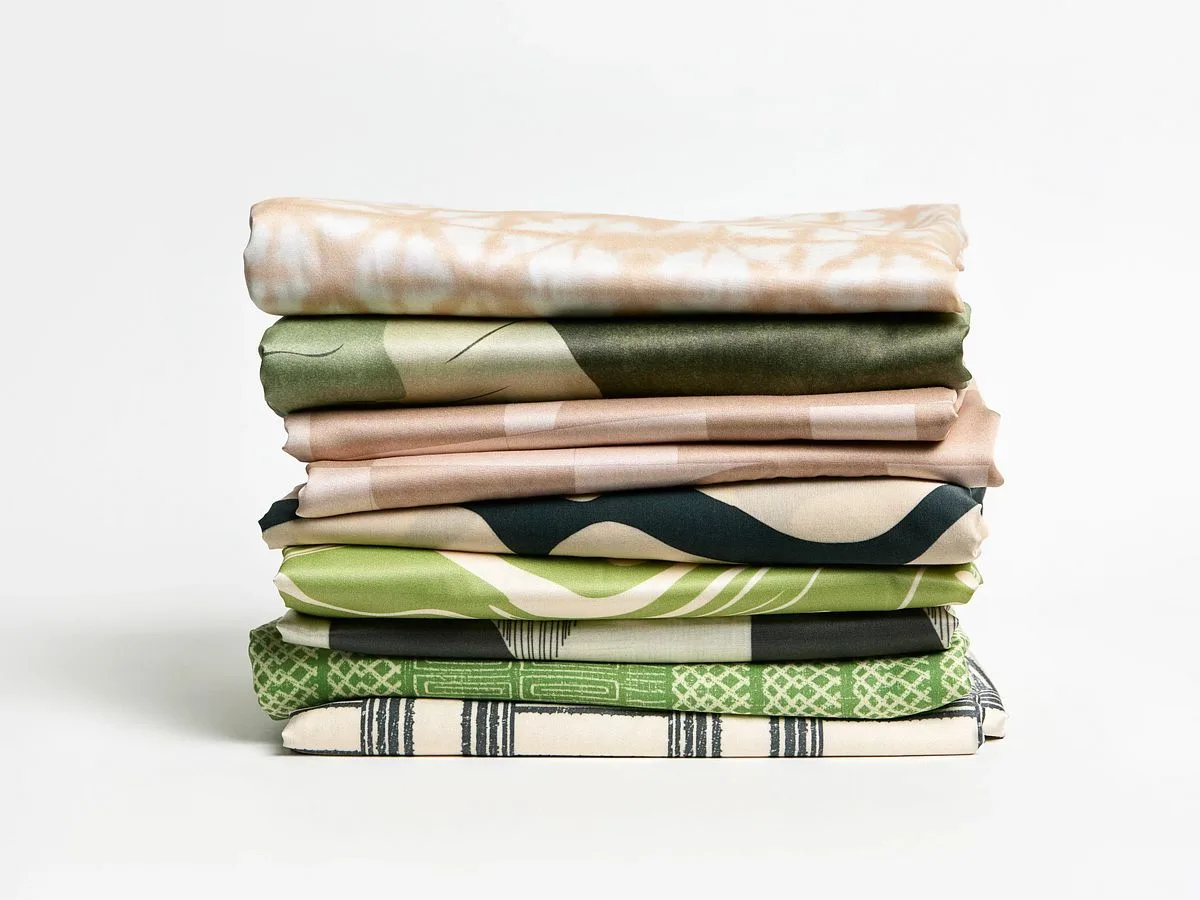 A stack of modern designs on cotton silk