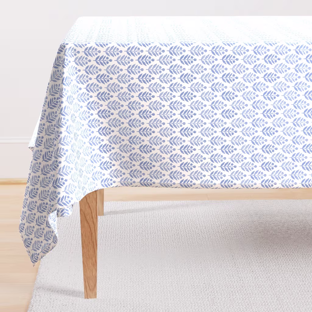 Blue leaves rectangular tablecloth