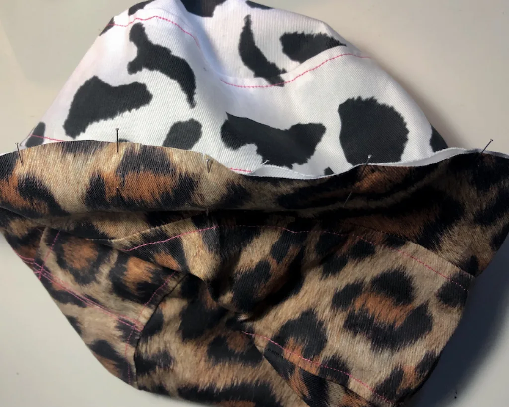 The inside layer of the bucket hat pinned to the outside layer