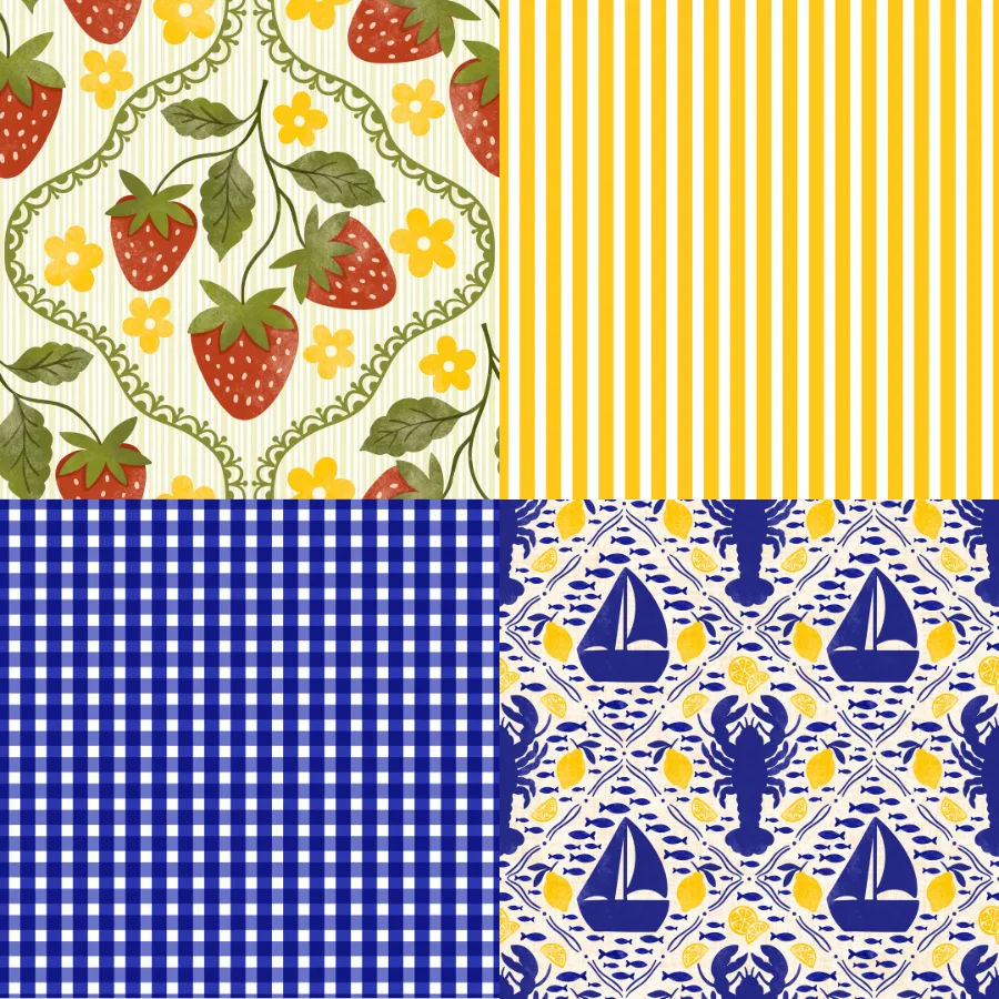 A grid of 4 summer designs from elenagabrieladesign