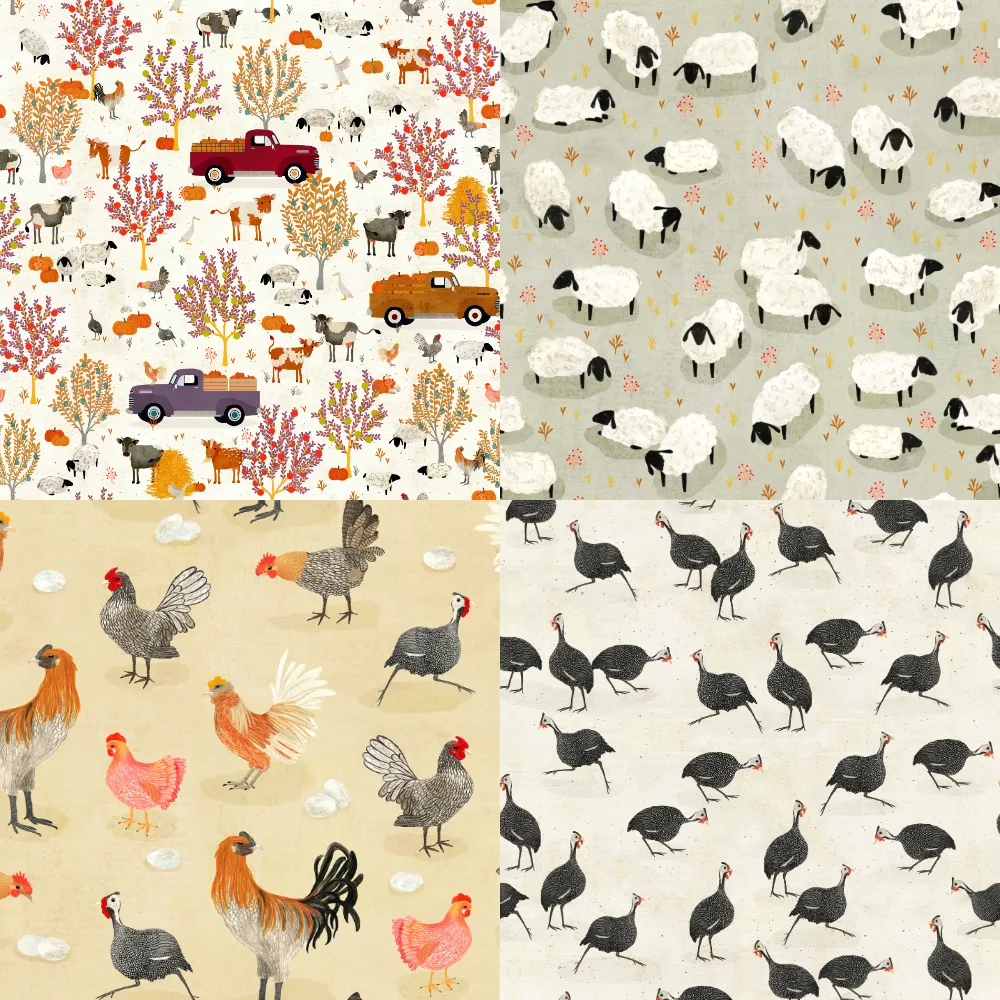 A grid of 4 farm designs from katherine_quinn