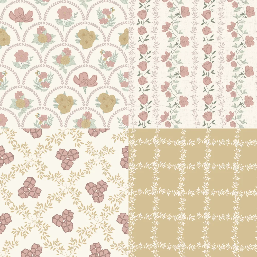 A grid of 4 cottagecore designs from hygge_art