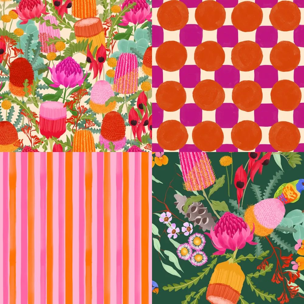 A grid of 4 maximalist designs from gabrielleneildesign