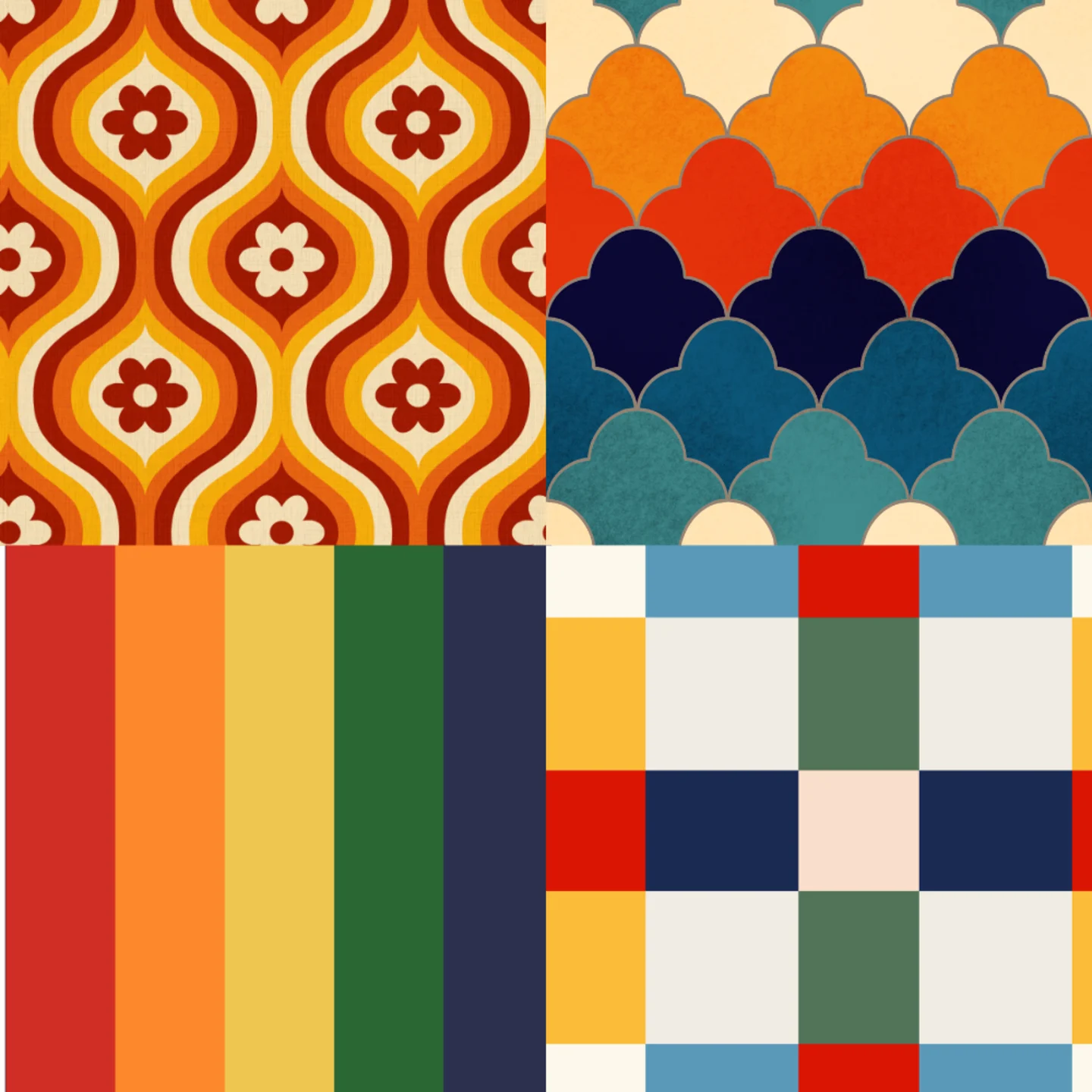 A grid of 4 retro designs from a selection of Spoonflower artists
