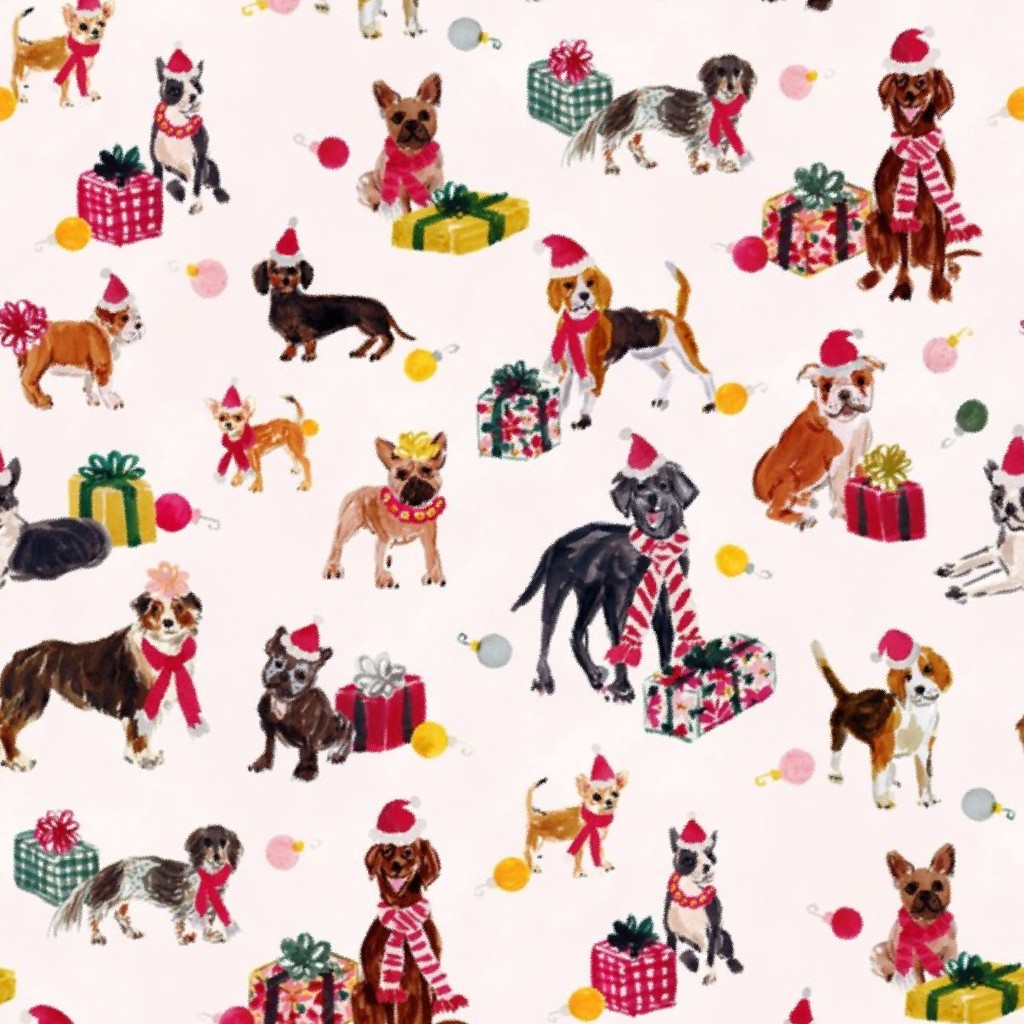Christmas Dog Cuteness, cream fabric by barbarianheart