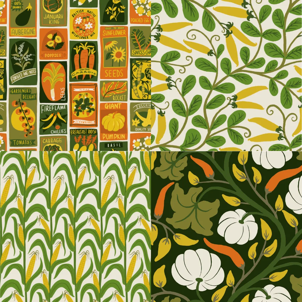 A grid of 4 farmer's market designs from pemilyland