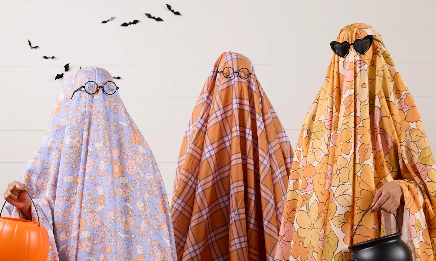 Three fabric ghosts in fun prints and patterns