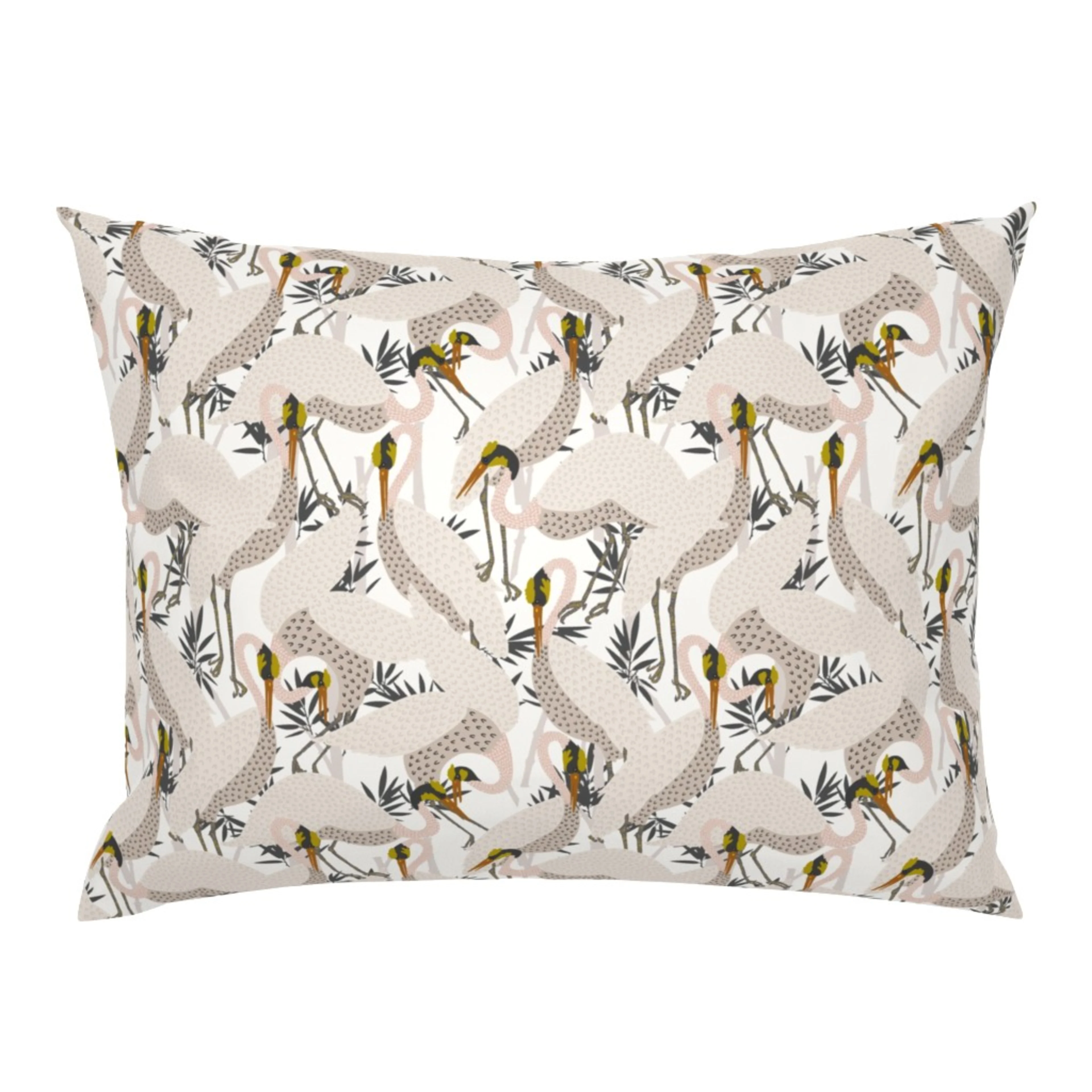Boho herons in peach on a standard sham