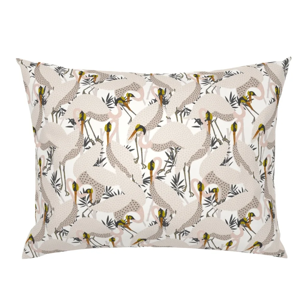 Boho herons in peach on a standard sham