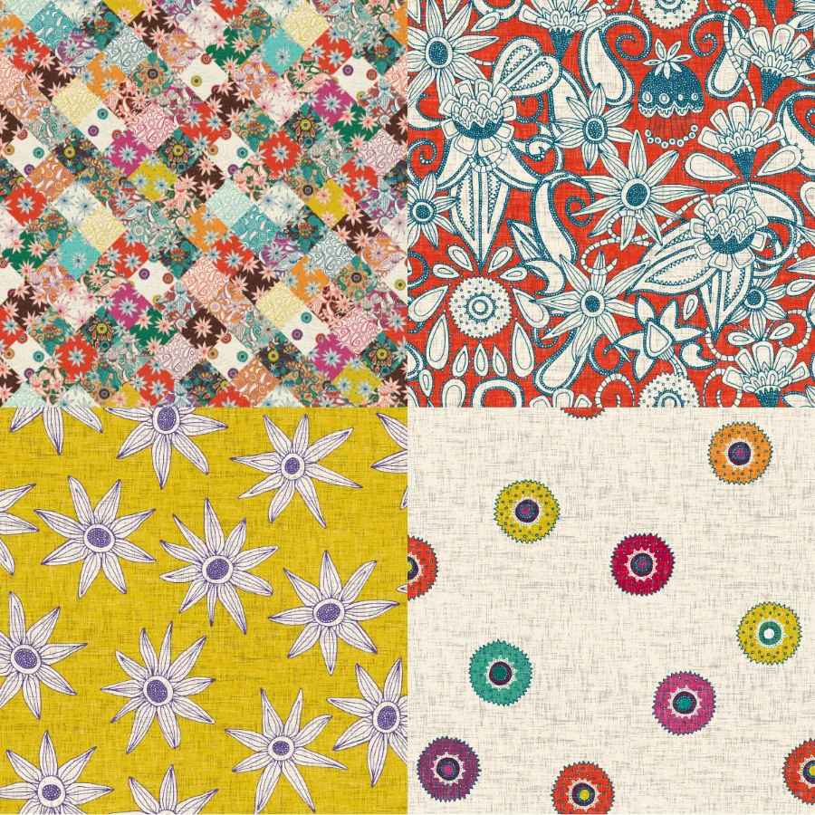 A grid of 4 patchwork designs from scrummy
