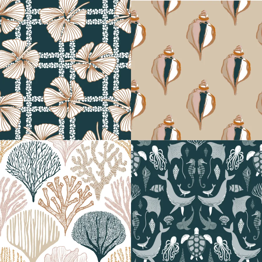 A grid of 4 coastal designs from booboo_collective