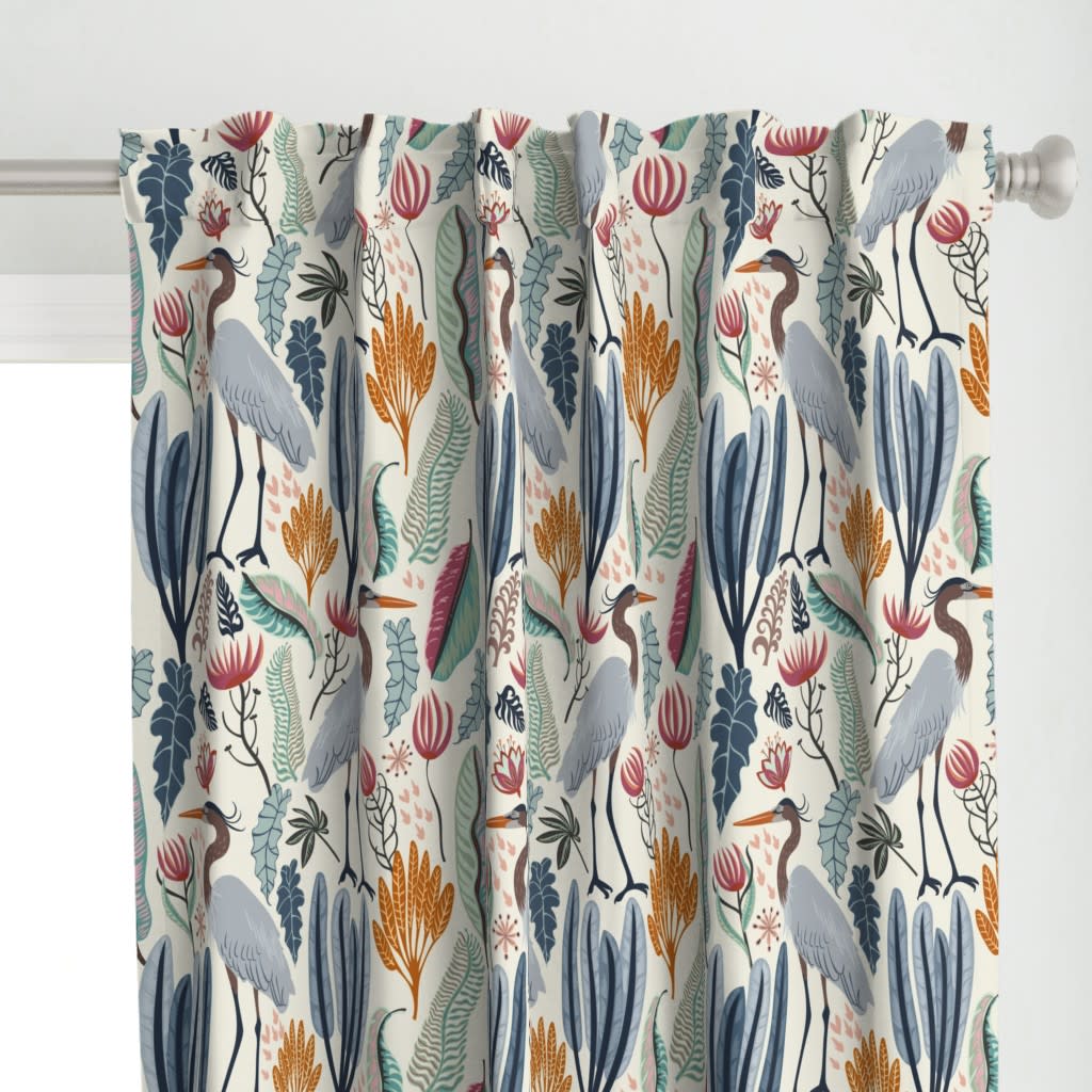 Curtains with herons and coastal plants