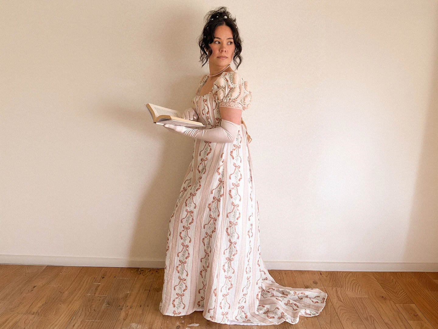 Veronica Tucker in her completed Regency day dress