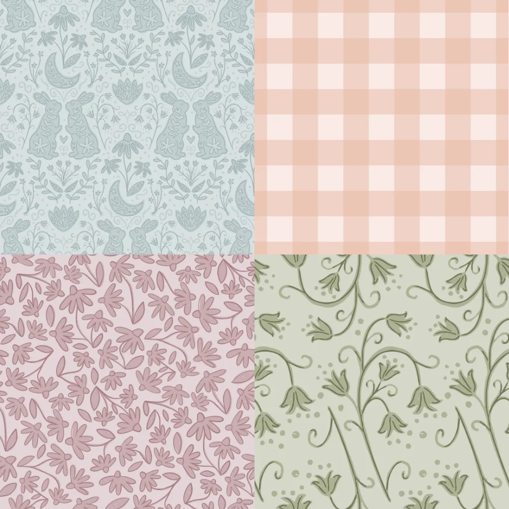 A grid of 4 baby designs with a rabbit theme by coastlstudio