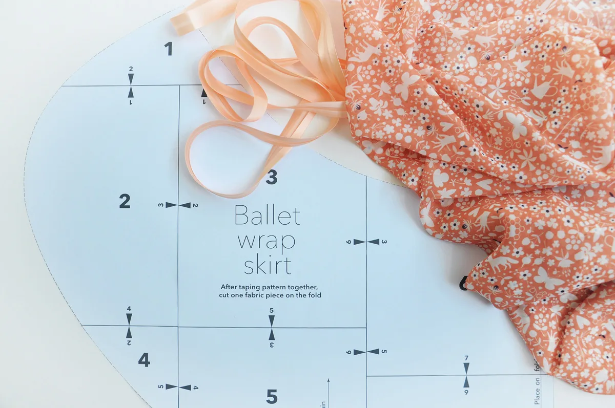 Ballet wrap skirt and printed pattern pieces