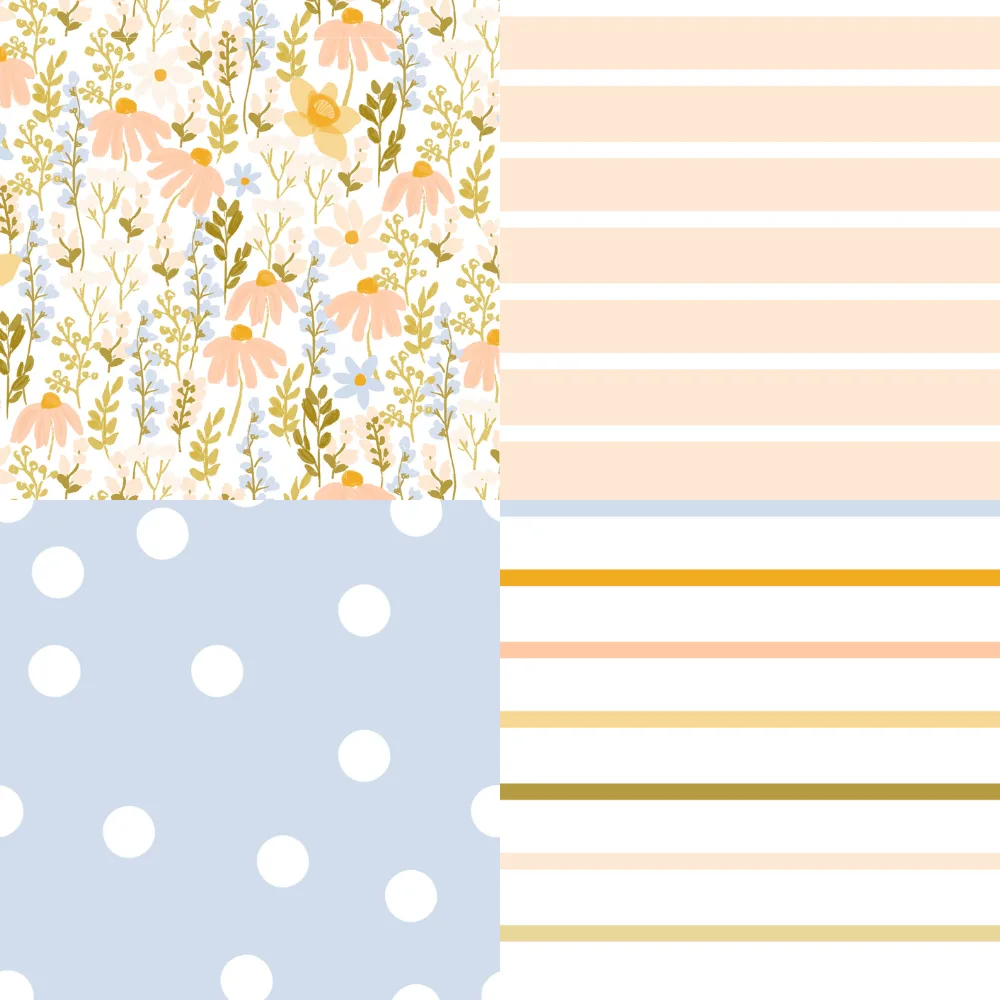 A grid of 4 pastel spring designs from indybloomdesign