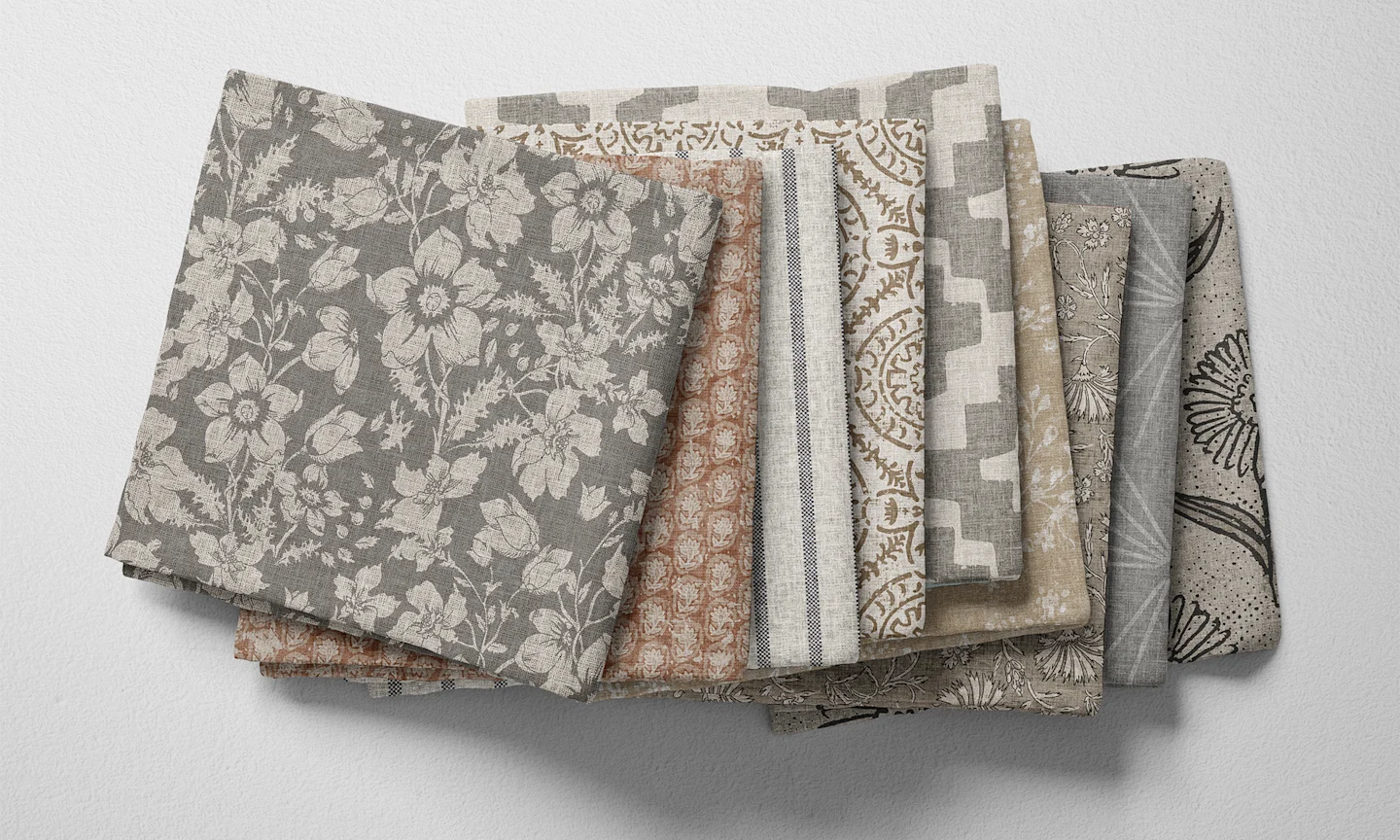 A selection of folded fabric by Spoonflower