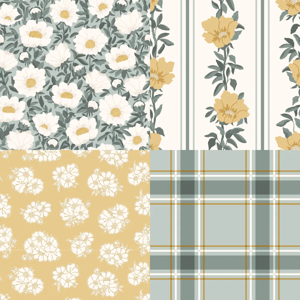 A grid of 4 floral designs from stacywarddesign