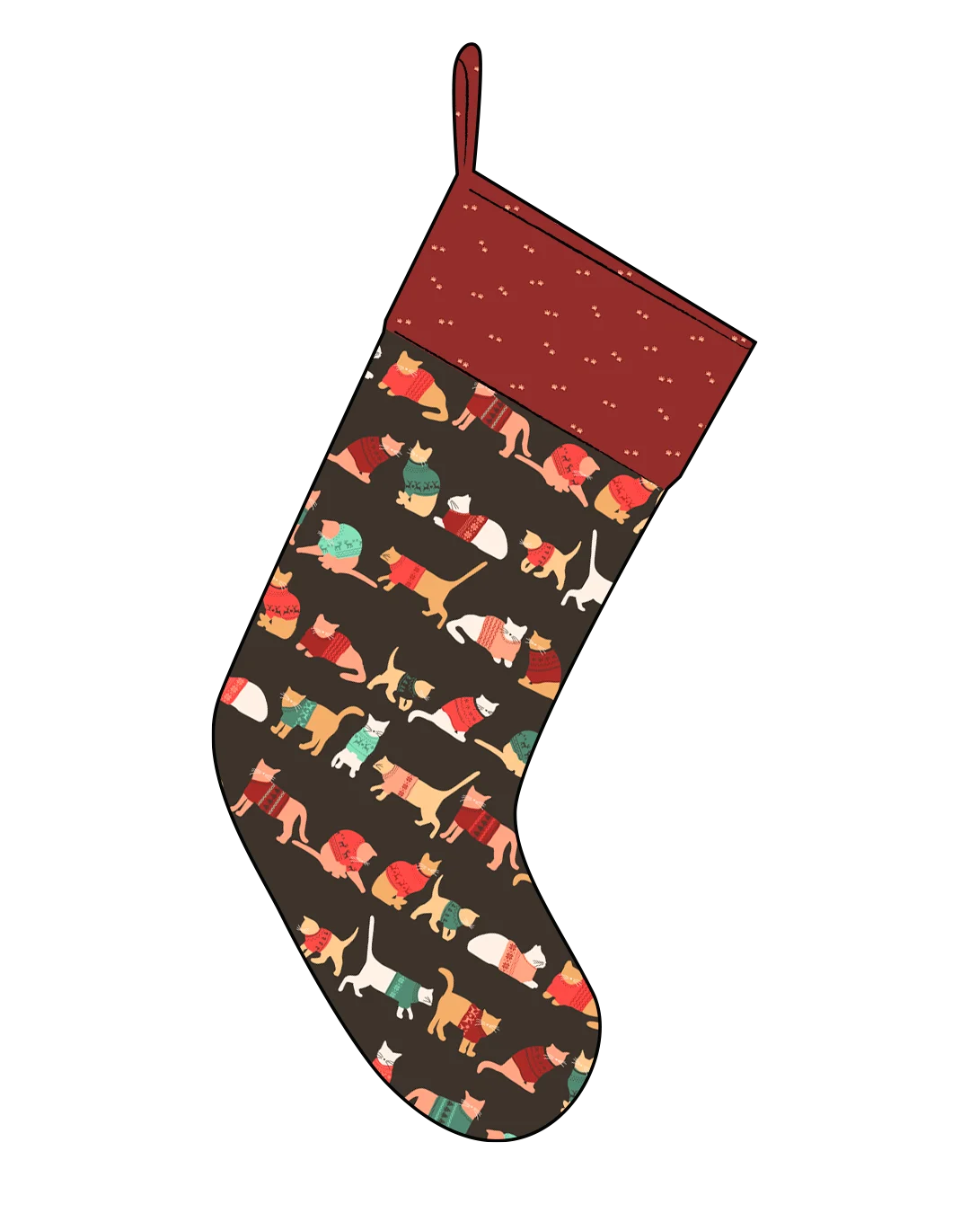Mock up of Spoonflower's free Christmas stocking sewing pattern
