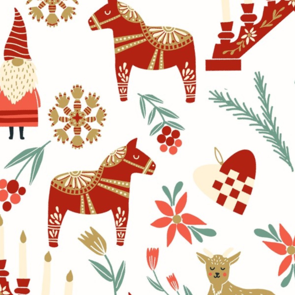 God Jul Scandi Christmas Nordic Folk - white fabric by andrea_lauren