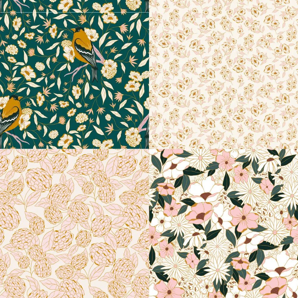A grid of 4 floral designs from presuttidesign