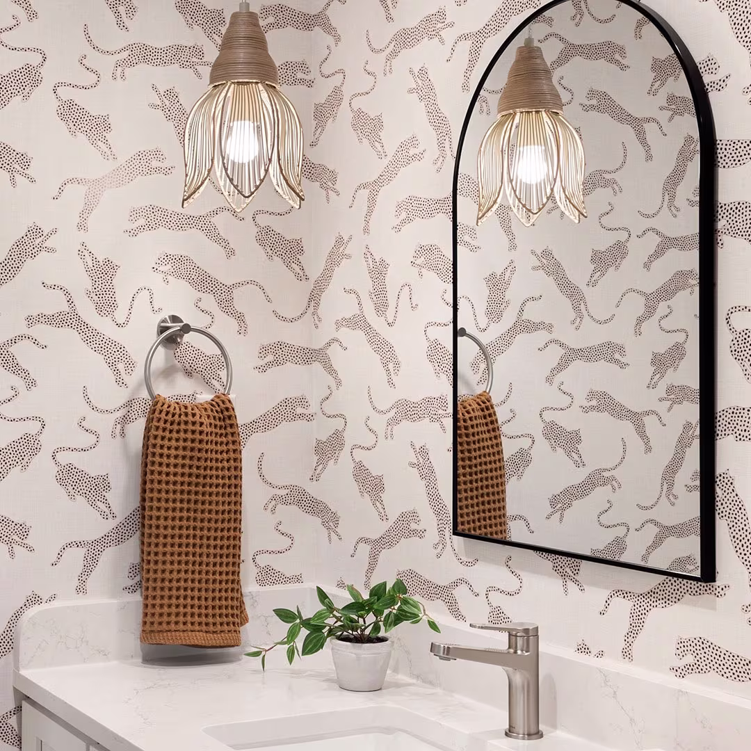 Bathroom with Spoonflower wallpaper