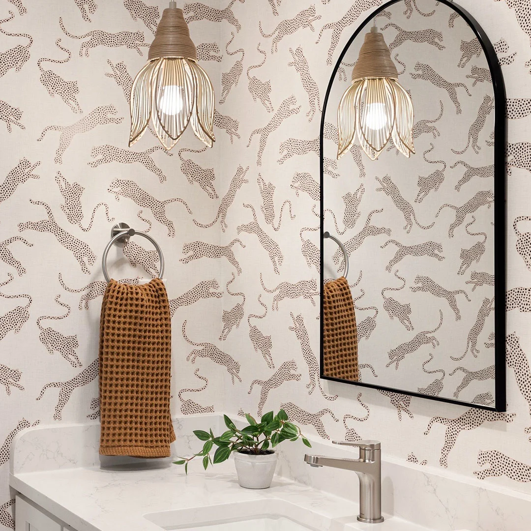 Bathroom with Spoonflower wallpaper