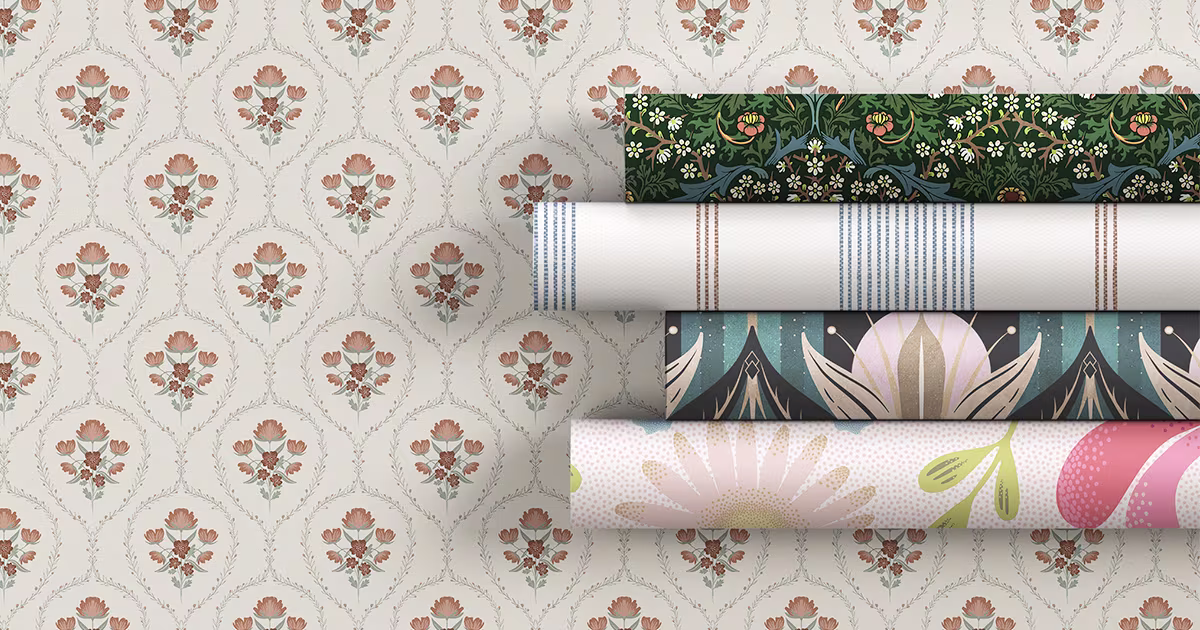 Rolls of best selling Spoonflower wallpapers.