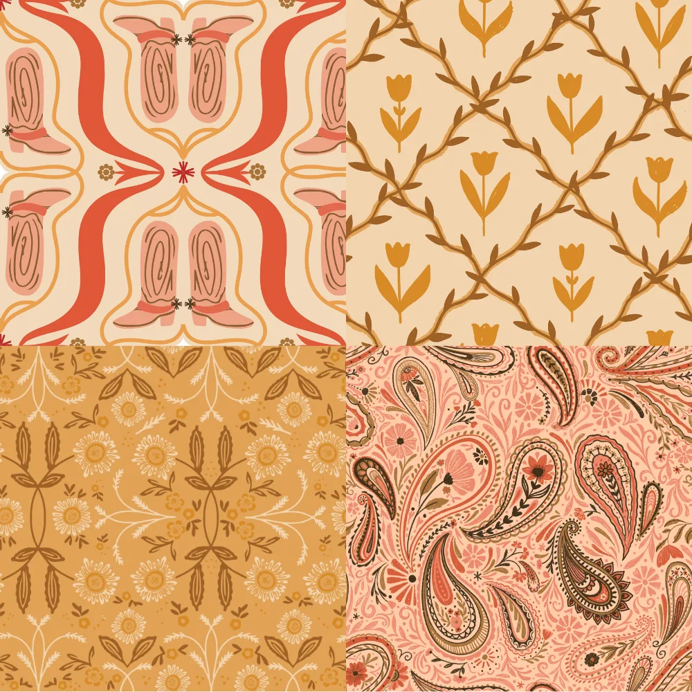 A grid of 4 western designs from hollyreesedesign