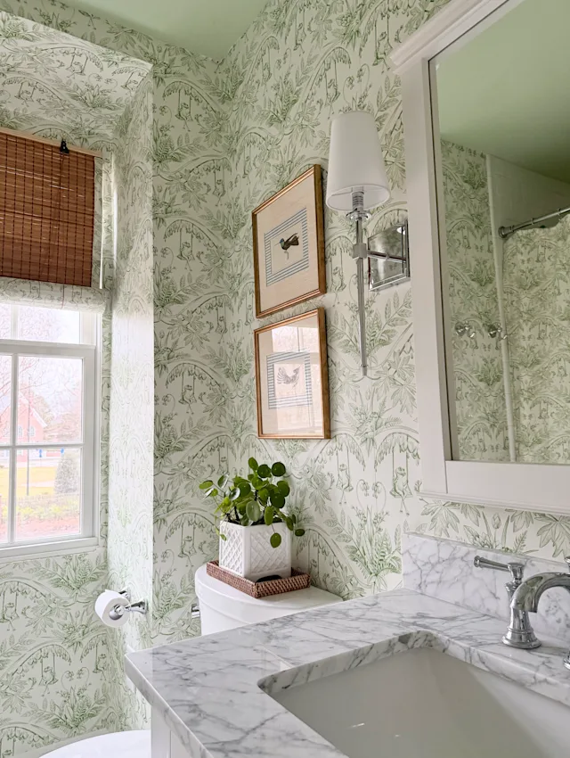 One pattern, maximalist style: a shared bath
