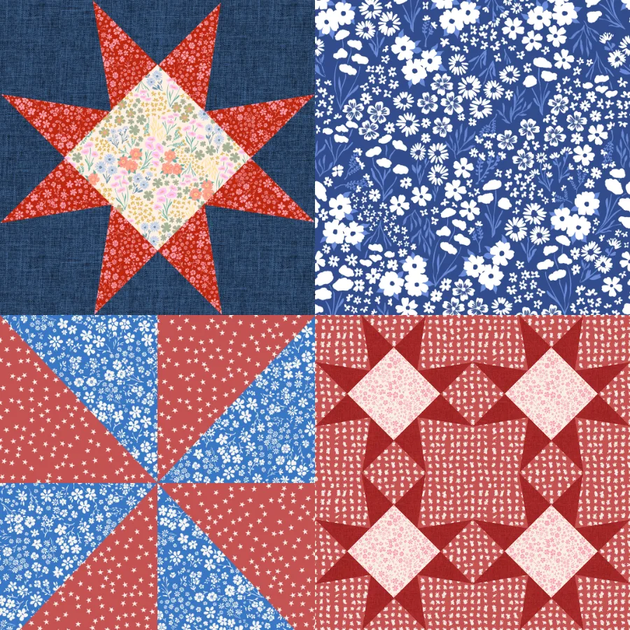 A grid of 4 patchwork designs from schatzibrown