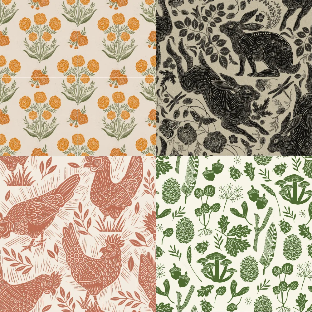 A selection of folded fabric by Spoonflower