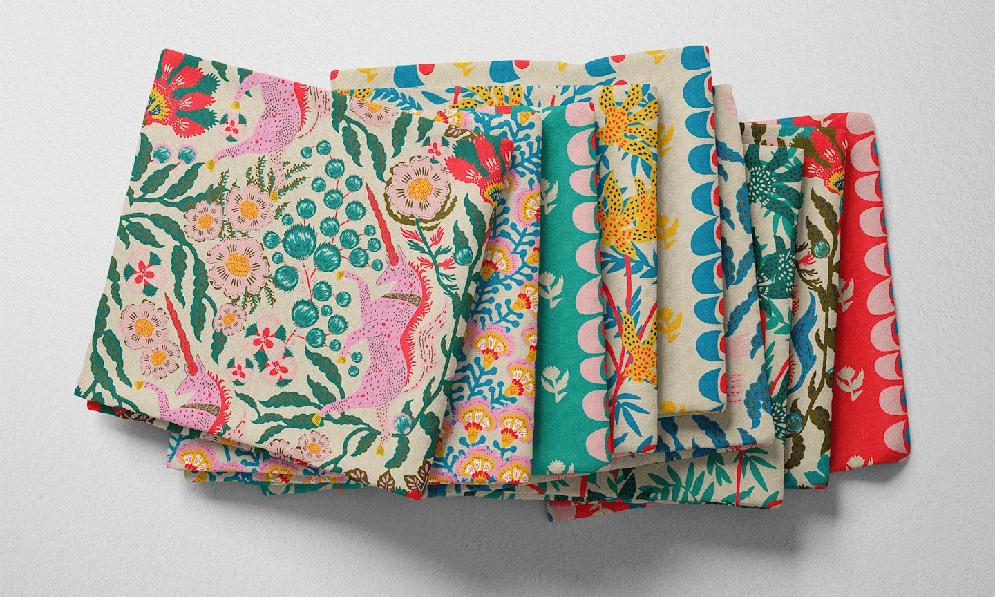 A selection of folded fabric by Spoonflower
