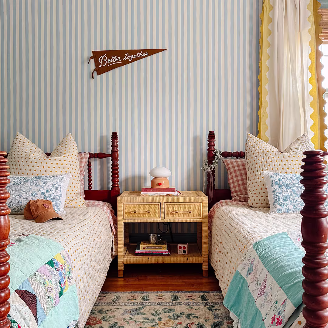 Kids room with Spoonflower wallpaper